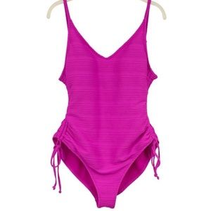 Jessica Simpson magenta one piece swim suit